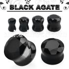 fgsd black agate stone double flare plug faceted cut