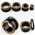 ftac black acrylic screw fit flesh tunnel with leopard fur