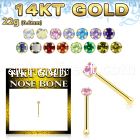 gbzsm1 14kt gold nose bone w a 1.5mm round prong set cz stone