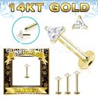 glbzt 14k gold labret 3mm prong set triangle cubic zirconia (cz) stone