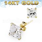 gzq6 pair of 14kt gold ear studs with 6mm prong set cz stone
