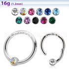 hbcrc16 high polished steel hinged ball closure ring w crystal