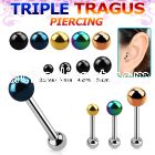 hextab anodized 316l steel triple tragus piercing w 2 5 5 ball
