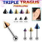 hextbcn anodized 316l steel triple tragus piercing w 2 5 4 cone