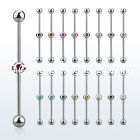 indsh12 316l steel industrial barbell w center multi jewel ball