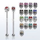 indsh23 316l steel industrial barbell w skull w crystal eyes