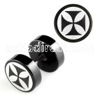 ipls3 black anodized steel fake plug w laser edged cross logo