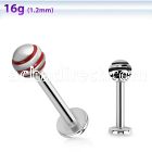 lbby4 316l steel labret with 4mm acrylic color stripe ball