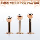 lbttc4 rose gold pvd plated steel labret, 14g w 4mm jewel ball