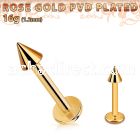 lbttcn3 rose gold pvd plated 316l steel labret, w a 3mm cone