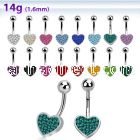 mcd372 316l steel belly banana with ferido glued crystal heart