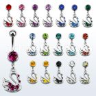 mcd472 316l steel belly banana with jewel ball crystal swan