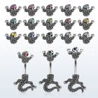 mcd556 316l 316l steel belly ring with crystal eyed chameleon