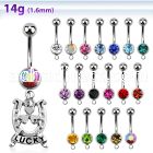 mcd572 316l steel belly banana with dangling horseshoe