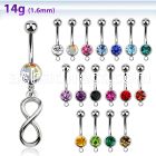 mcd624 steel belly banana w dangling horizontal infinity symbol