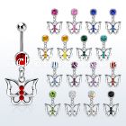 mcd760 steel belly banana w dangling butterfly w crystals