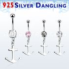 mcdvd22 steel belly banana w round cz silver plain anchor