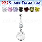 mcdvd26 steel cz belly banana silver dangling chinese word