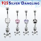 mcdvd28 steel belly banana w cz silver skull with crossed bones
