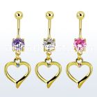 mcdz333 gold anodized belly banana w dangling heart w a crystal
