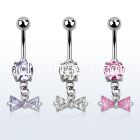 mcdz408 316l steel belly banana w dangling prong set cz bow