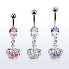 mcdz590 steel belly banana w cz dangling crown w cz