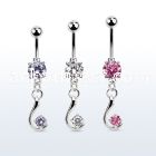 mcdz730 steel belly banana w a dangling w a single cz stone 