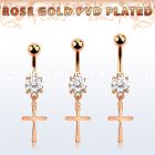 mdrz757 rose gold steel belly banana w prong set cz plain cross