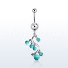 msd695 316l plain steel belly banana w vine turquoise balls