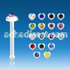 nbac5 clear acrylic nose bone with heart top center crystal