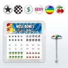 nblgx3 box of silver nose bones w sexy star cherry checkered