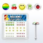 nblgx5 box of silver nose bones with assorted cute logo styles