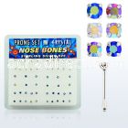 nbpbxabm box of silver nose bones w ab assorted prong crystals