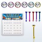 nbrdpbxc box of color plated silver nose bones w clear crystals