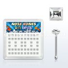 nbsqbxc box of silver nose bones with square clear crystals