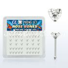 nbzhc box of silver nose bones with 3mm heart clear prong cz
