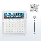 nbzqc box of silver nose bones with 2mm square clear prong cz