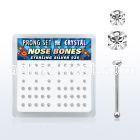 npbmc box of silver nose bones with 1 5mm 2mm prong crystals