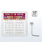 npscs box of silver nose studs with clear prong set crystals