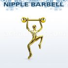 nptd12 gold steel nipple barbell w jewels balls hanging man 