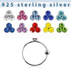 ns06tm sterling silver hoop nose ring with ball tri crystals