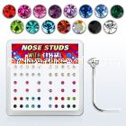 ns14mx box of silver nose studs w 2mm mix color round crystals