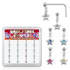 nsds16 box of silver nose studs w ball crystal colored star