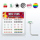 nslgx3 box of silver nose studs w sexy star cherry checker