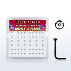 nsrbbxc box of black plated silver nose studs w clear crystals