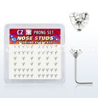 nszbhc box of silver nose studs with 3mm heart prong cz