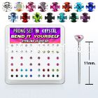 nyp14mx box w 52 pcs of silver bend it yourself nose studs w 2mm prong set round crystal tops in assorted color