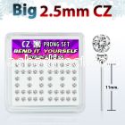 nyzbc25 silver bend it nose studs w big 2 5mm clear prong set cz