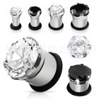 pgz 316l steel single flared plug with prong set black cz