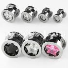 pgzs polished 316l steel screw fit flesh tunnel w star cz